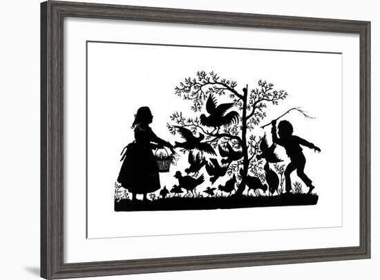 Silhouette - Children and Birds-null-Framed Giclee Print