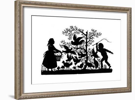 Silhouette - Children and Birds-null-Framed Giclee Print