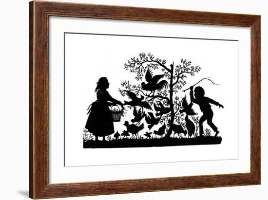 Silhouette - Children and Birds-null-Framed Giclee Print