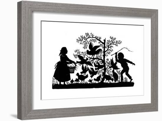 Silhouette - Children and Birds-null-Framed Giclee Print