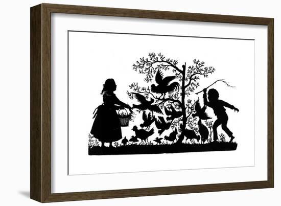 Silhouette - Children and Birds-null-Framed Giclee Print