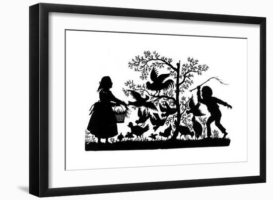 Silhouette - Children and Birds-null-Framed Giclee Print