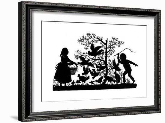 Silhouette - Children and Birds-null-Framed Giclee Print