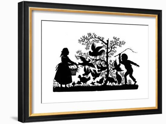 Silhouette - Children and Birds-null-Framed Giclee Print