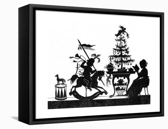 Silhouette - Children and Birds-null-Framed Premier Image Canvas