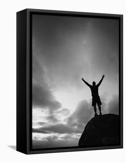 Silhouette Man Arms Raised into the New Mexico Sky in Black and White Vertical-Kevin Lange-Framed Premier Image Canvas