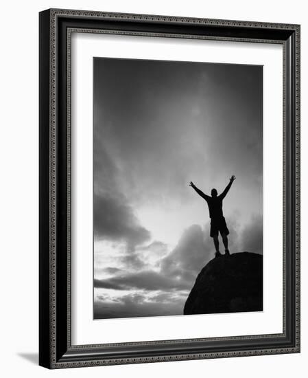 Silhouette Man Arms Raised into the New Mexico Sky in Black and White Vertical-Kevin Lange-Framed Photographic Print