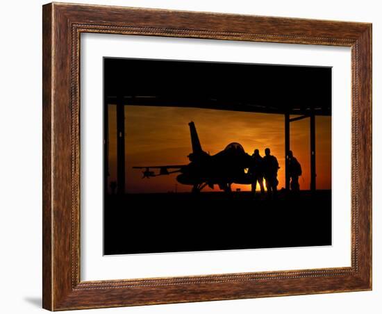 Silhouette of a Chilean Air Force F-16C Block 50 at Natal Air Force Base, Brazil-Stocktrek Images-Framed Photographic Print