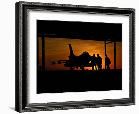 Silhouette of a Chilean Air Force F-16C Block 50 at Natal Air Force Base, Brazil-Stocktrek Images-Framed Photographic Print