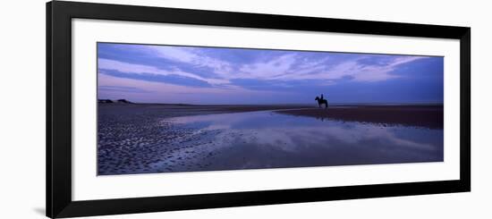 Silhouette of a Horse with Rider on the Beach at Dawn, Camber Sands, Camber, East Sussex, England-null-Framed Photographic Print