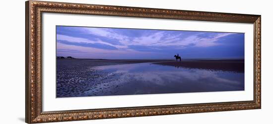 Silhouette of a Horse with Rider on the Beach at Dawn, Camber Sands, Camber, East Sussex, England-null-Framed Photographic Print