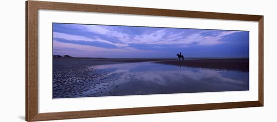 Silhouette of a Horse with Rider on the Beach at Dawn, Camber Sands, Camber, East Sussex, England-null-Framed Photographic Print