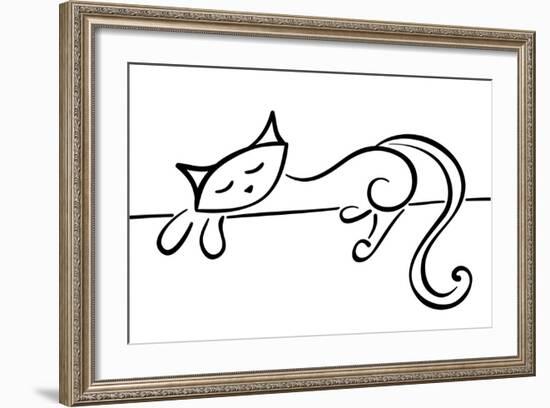 Silhouette Of A Lying Black Cat-Stellis-Framed Premium Giclee Print