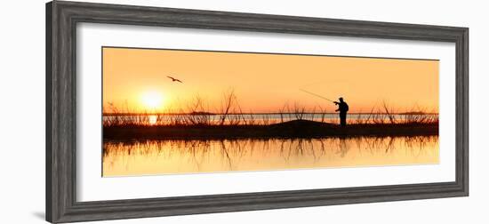 Silhouette of a Man Fishing-null-Framed Photographic Print