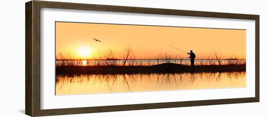 Silhouette of a Man Fishing-null-Framed Photographic Print