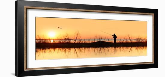 Silhouette of a Man Fishing-null-Framed Photographic Print