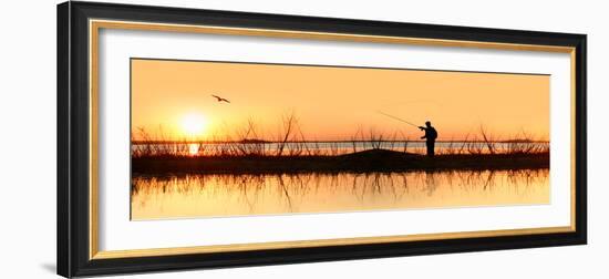 Silhouette of a Man Fishing-null-Framed Photographic Print