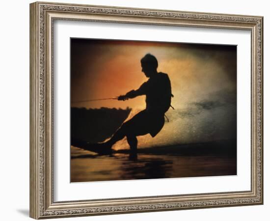 Silhouette of a Man Water Skiing-null-Framed Photographic Print