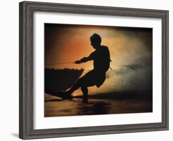 Silhouette of a Man Water Skiing-null-Framed Photographic Print