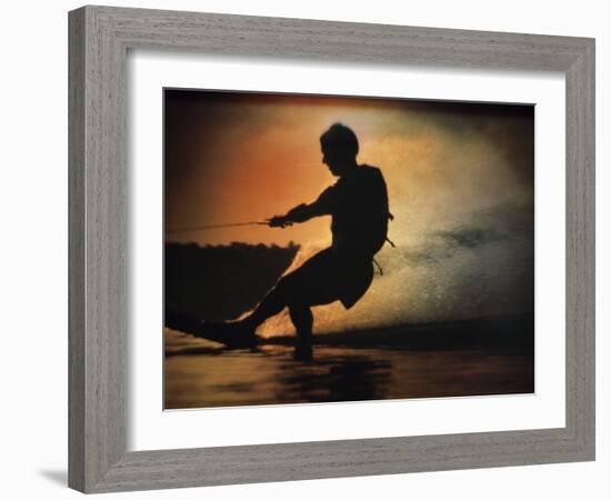 Silhouette of a Man Water Skiing-null-Framed Photographic Print