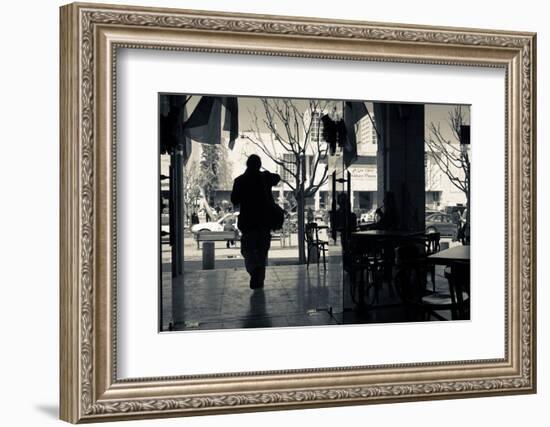 Silhouette of a person at cafe, Bethlehem, West Bank, Israel-null-Framed Photographic Print