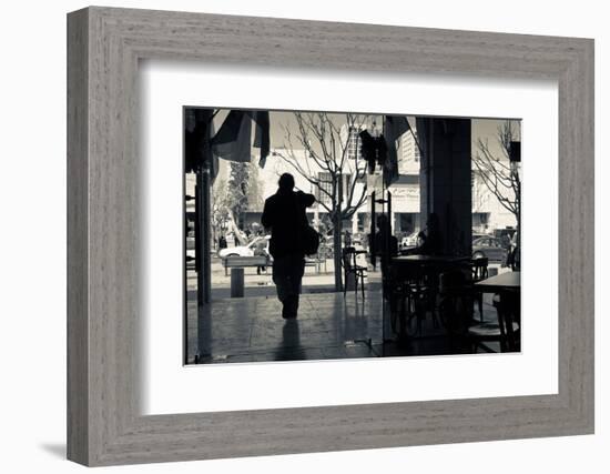 Silhouette of a person at cafe, Bethlehem, West Bank, Israel-null-Framed Photographic Print