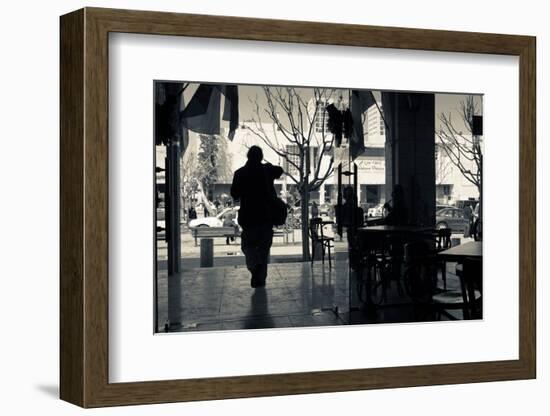Silhouette of a person at cafe, Bethlehem, West Bank, Israel-null-Framed Photographic Print