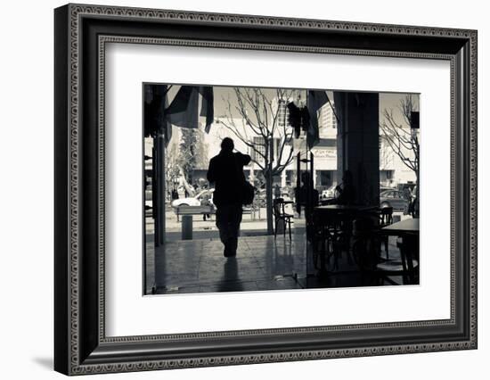 Silhouette of a person at cafe, Bethlehem, West Bank, Israel-null-Framed Photographic Print