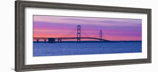 Silhouette of a Suspension Bridge at Sunset, Mackinac Bridge, Michigan, USA-null-Framed Photographic Print