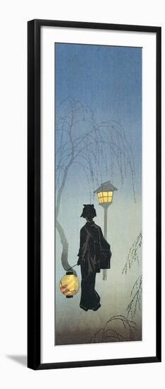 Silhouette of a Woman Holding a Japanese Lantern and Walking-null-Framed Giclee Print