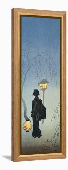 Silhouette of a Woman Holding a Japanese Lantern and Walking-null-Framed Premier Image Canvas