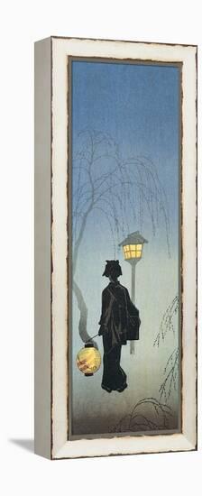 Silhouette of a Woman Holding a Japanese Lantern and Walking-null-Framed Premier Image Canvas