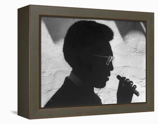 Silhouette of Actor/Comedian Bill Cosby with Cigar, Former Star of TV Series "I Spy"-John Loengard-Framed Premier Image Canvas