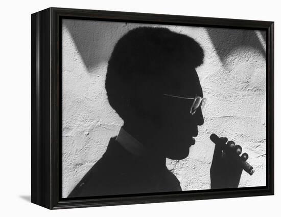 Silhouette of Actor/Comedian Bill Cosby with Cigar, Former Star of TV Series "I Spy"-John Loengard-Framed Premier Image Canvas