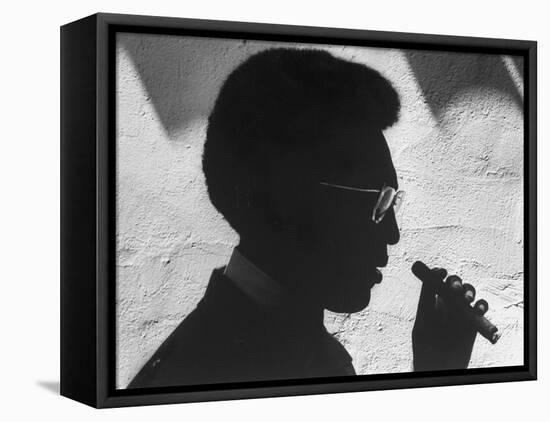 Silhouette of Actor/Comedian Bill Cosby with Cigar, Former Star of TV Series "I Spy"-John Loengard-Framed Premier Image Canvas