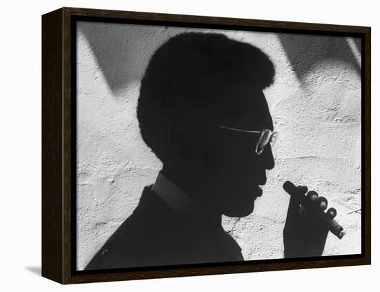 Silhouette of Actor/Comedian Bill Cosby with Cigar, Former Star of TV Series "I Spy"-John Loengard-Framed Premier Image Canvas