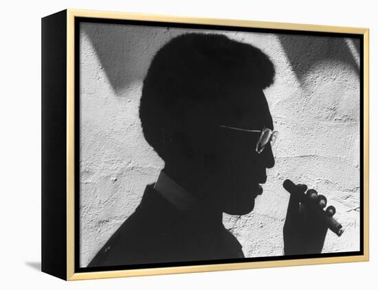 Silhouette of Actor/Comedian Bill Cosby with Cigar, Former Star of TV Series "I Spy"-John Loengard-Framed Premier Image Canvas