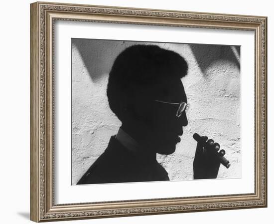 Silhouette of Actor/Comedian Bill Cosby with Cigar, Former Star of TV Series "I Spy"-John Loengard-Framed Premium Photographic Print