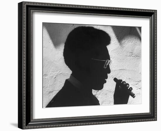 Silhouette of Actor/Comedian Bill Cosby with Cigar, Former Star of TV Series "I Spy"-John Loengard-Framed Premium Photographic Print