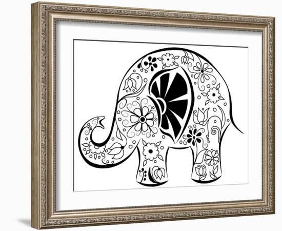 Silhouette Of An Elephant Painted By Flowers-nad_o-Framed Premium Giclee Print