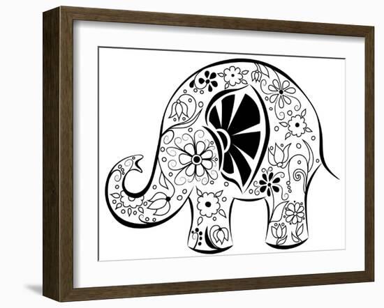 Silhouette Of An Elephant Painted By Flowers-nad_o-Framed Art Print
