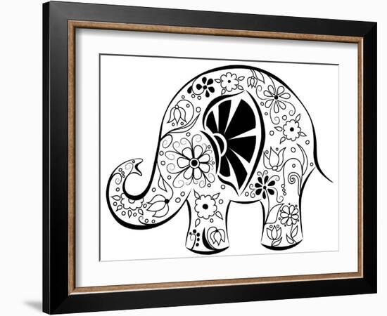 Silhouette Of An Elephant Painted By Flowers-nad_o-Framed Art Print