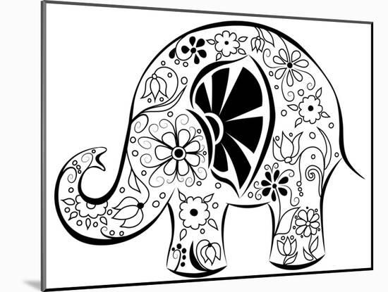 Silhouette Of An Elephant Painted By Flowers-nad_o-Mounted Art Print