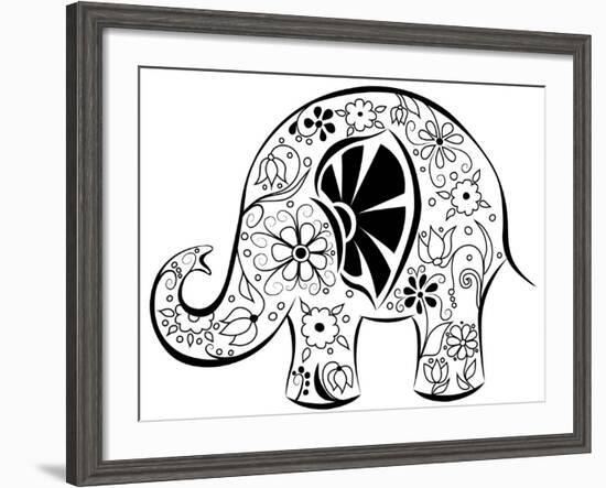 Silhouette Of An Elephant Painted By Flowers-nad_o-Framed Art Print