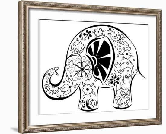 Silhouette Of An Elephant Painted By Flowers-nad_o-Framed Art Print