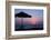 Silhouette of an excited man jumping on black sand beach early morning sunrise in Santorini, Greece-Michele Niles-Framed Photographic Print