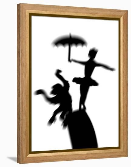 Silhouette of Ballerina Holding Umbrella with Performing Monkey-Winfred Evers-Framed Premier Image Canvas