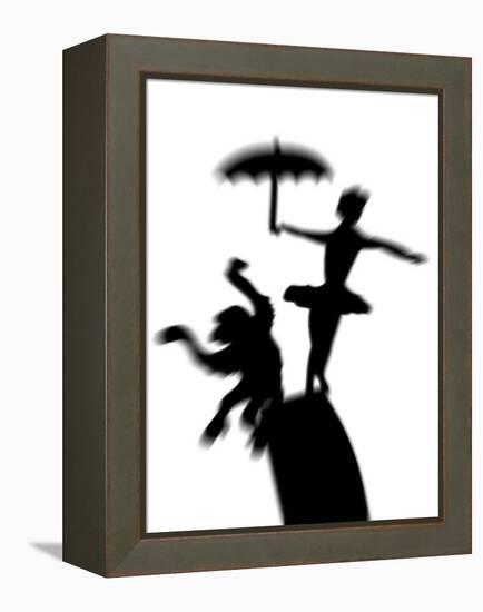 Silhouette of Ballerina Holding Umbrella with Performing Monkey-Winfred Evers-Framed Premier Image Canvas