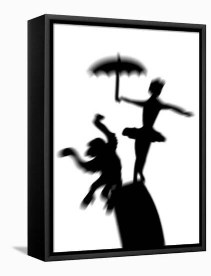 Silhouette of Ballerina Holding Umbrella with Performing Monkey-Winfred Evers-Framed Premier Image Canvas