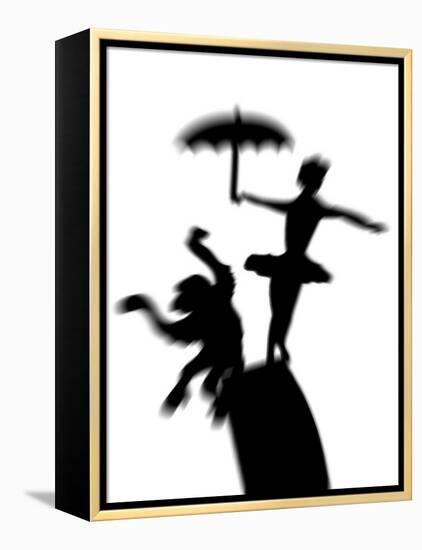 Silhouette of Ballerina Holding Umbrella with Performing Monkey-Winfred Evers-Framed Premier Image Canvas